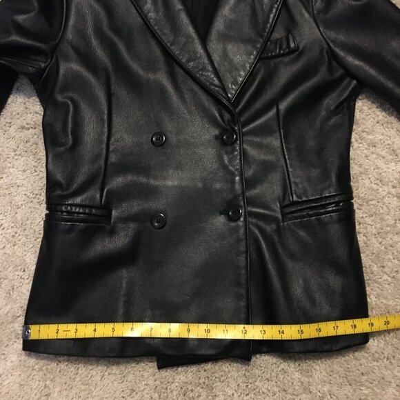 Vintage Canadian Black Genuine Leather Double Breasted Jacket - Picture 12 of 16